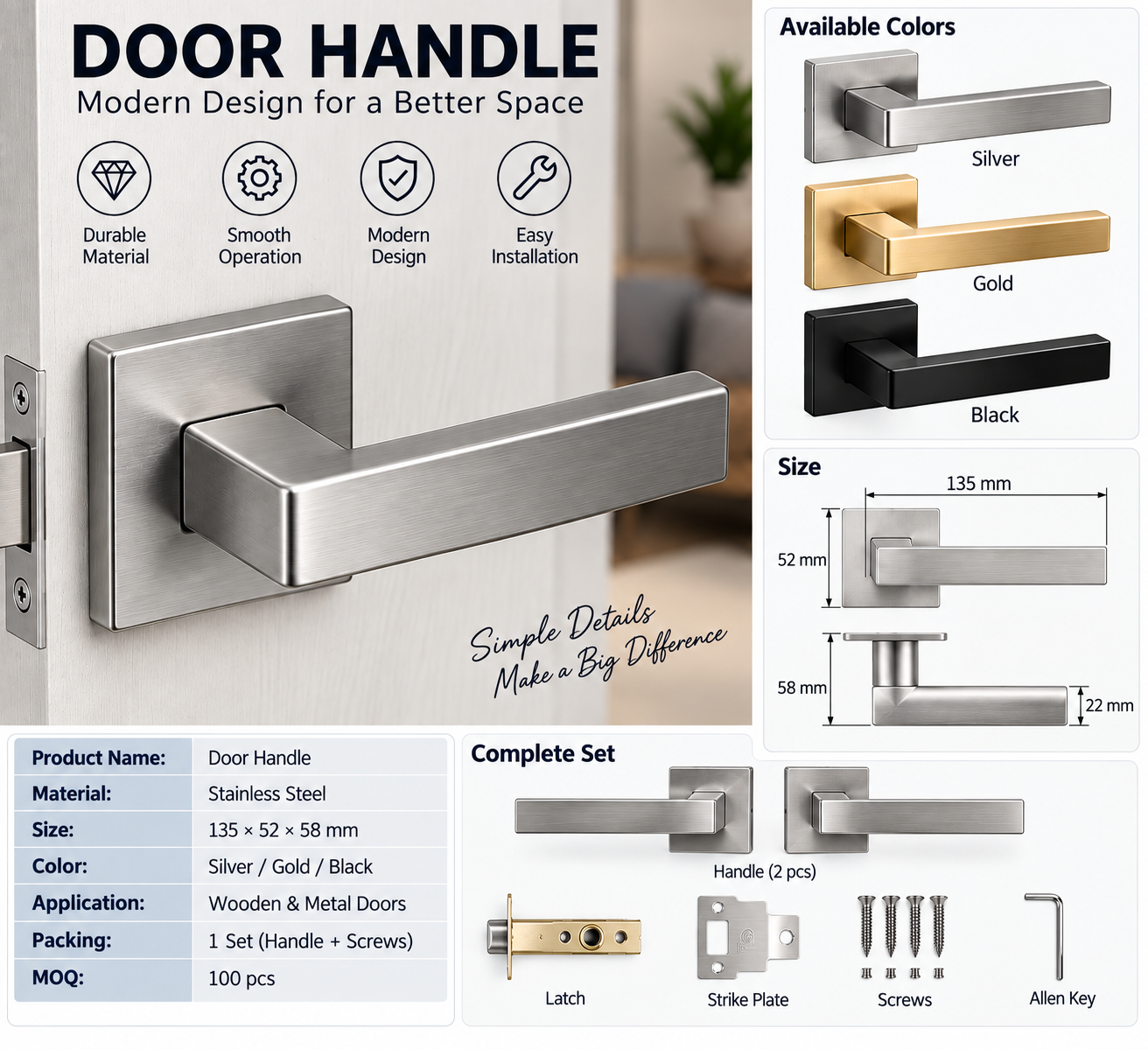 Modern Stainless Steel Door Handle